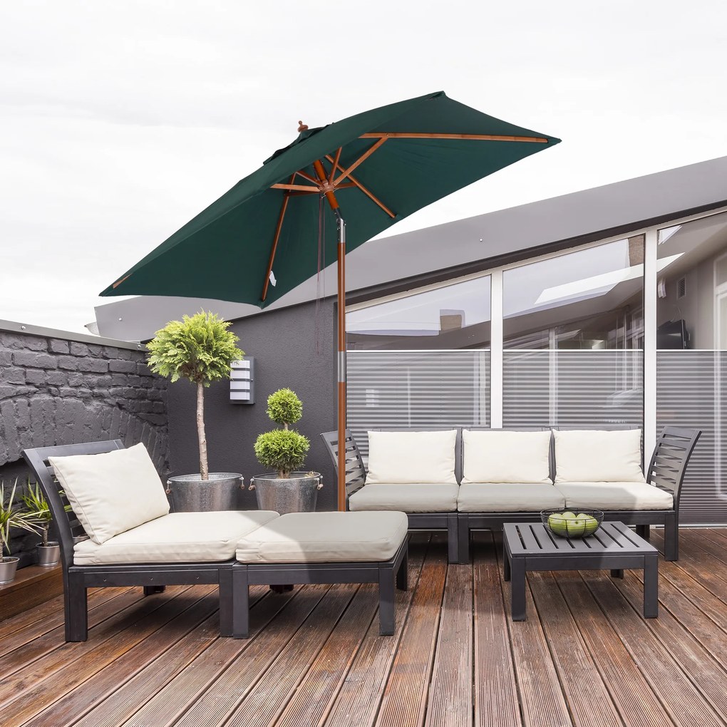 Outsunny Parasol Ogrodowy Gięty Drewno Jodłowe Poliester Zielony 200x150x230cm | Aosom PL