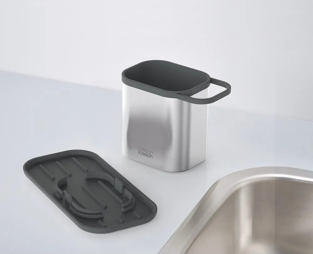 Metalowy stojak na akcesoria do mycia naczyń w kolorze srebra z połyskiem Duo Steel – Joseph Joseph