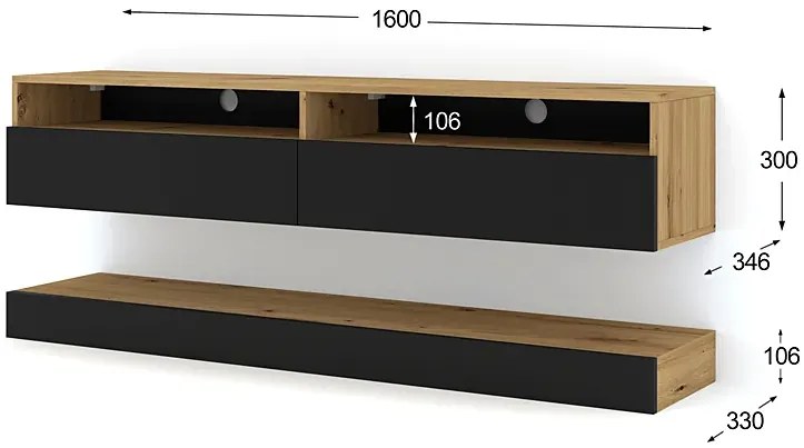 Zestaw szafka na TV z półką dąb artisan + czarny - Herria 6X