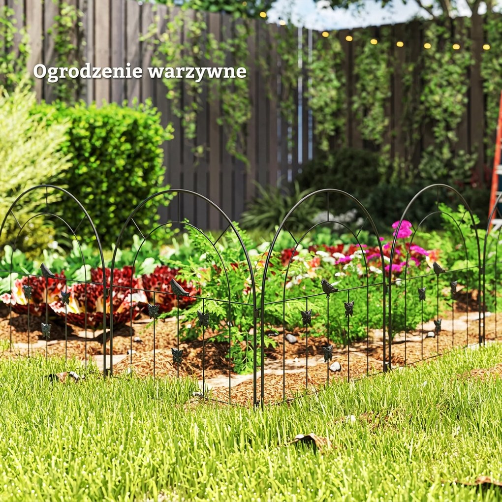 Outsunny Ogrodzenie Ogrodowe z Stali 300 cm x 70 cm, Dekoracyjny Zestaw Paneli Ogrodzeniowych Czarne