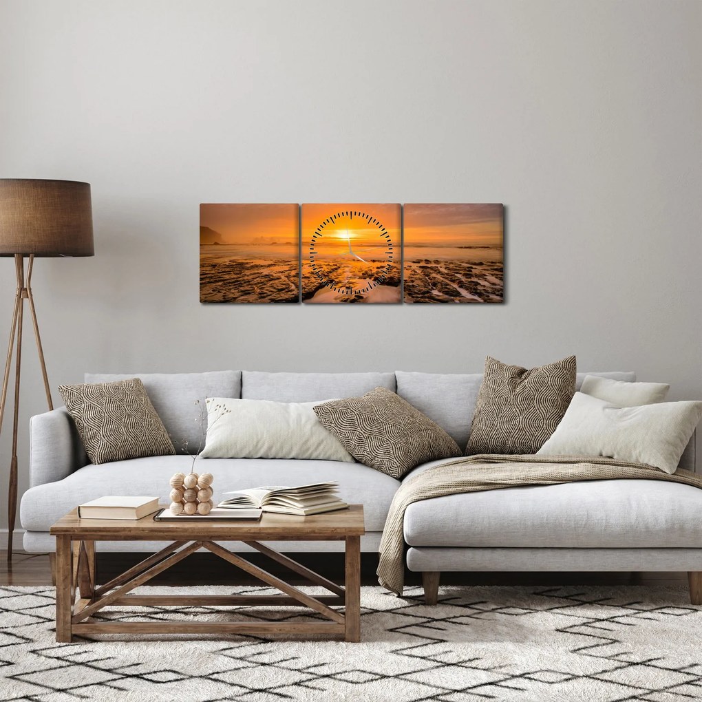 Obraz zachodu słońca (z zegarem) (90x30 cm)