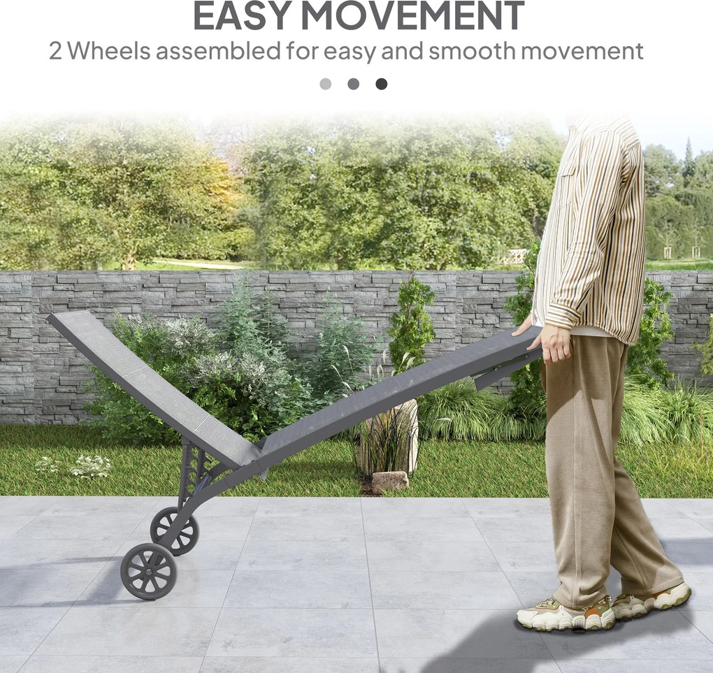 Outsunny Leżanka z regulowanym oparciem w 5 pozycjach, Oddychający materiał, Rama aluminiowa, Ciemnoszara, 195 x 66 x 34 cm