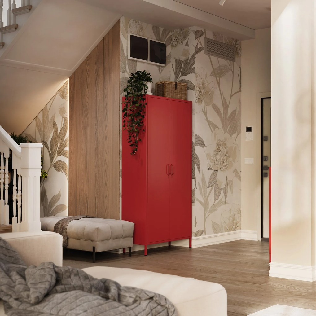 Szafa na ubrania metalowa czerwona FLAVIO, 800 x 1850 x 450 mm