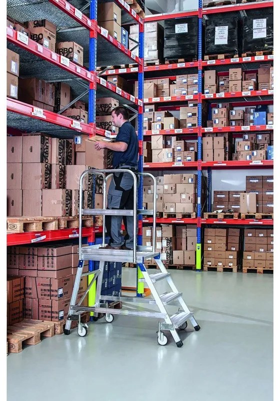 Mobilna aluminiowa drabina platformowa ze schodkami - 8 stopni, 1,92 m