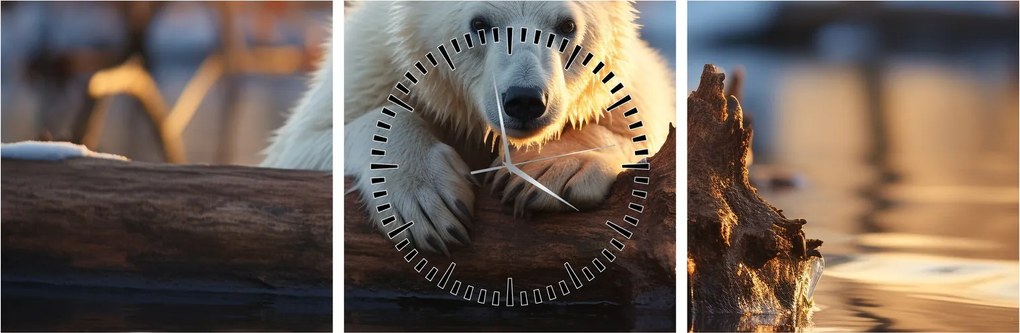 Obraz - Niedźwiedź polarny (z zegarem) (90x30 cm)