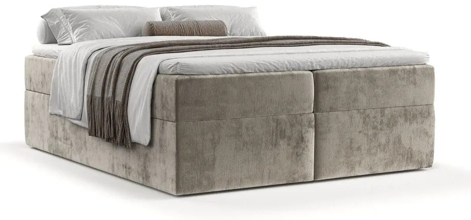 Jasnobrązowe łóżko boxspring ze schowkiem 140x200 cm Yoko – Maison de Rêve