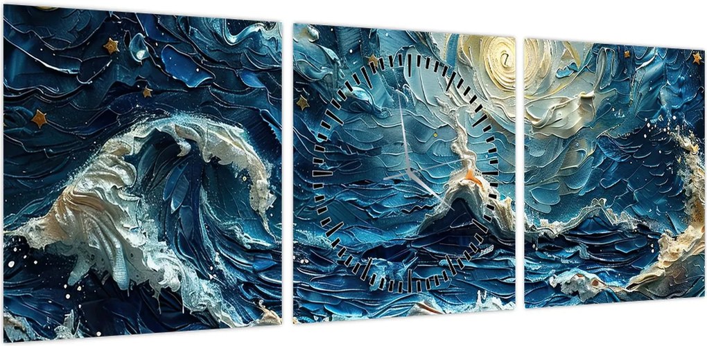 Obraz - Malowanie nieba i morza (z zegarem) (90x30 cm)