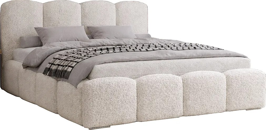 Łóżko sypialniane 160x200 cm Zenna - pojemnik, stelaż metalowy, boucle - kremowy (Lambi 1)