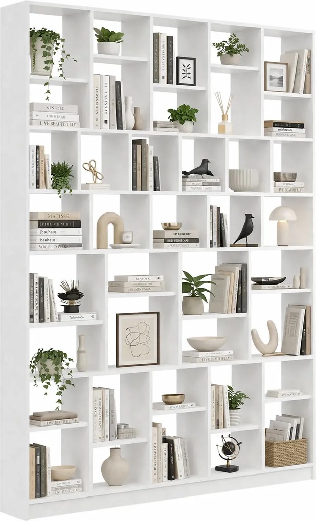 Biały wysoki regał na książki w stylu skandynawskim B5-N21