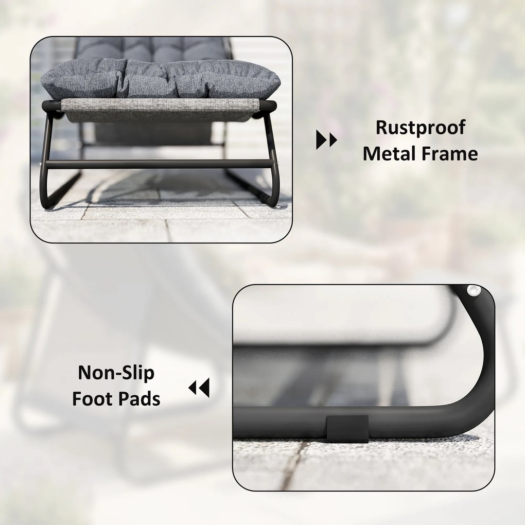 Outsunny Fotel wypoczynkowy zewnętrzny z podnóżkiem, poduszka 13 cm, antypoślizgowe nóżki, ciemnoszary | Aosom PL