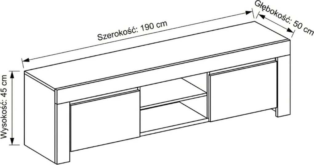 Biała szafka RTV Amaretto 190 cm, w wysokim połysku