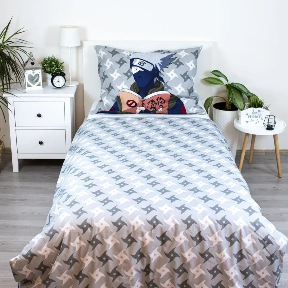 Bawełniana pościel dziecięca jednoosobowa 140x200 cm Naruto "Grey" – Jerry Fabrics