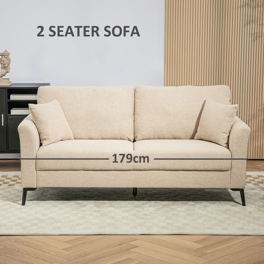 HOMCOM Sofa 2-osobowa z grubą tapicerką, do 360 kg, 179 x 80 x 89 cm, Beżowa
