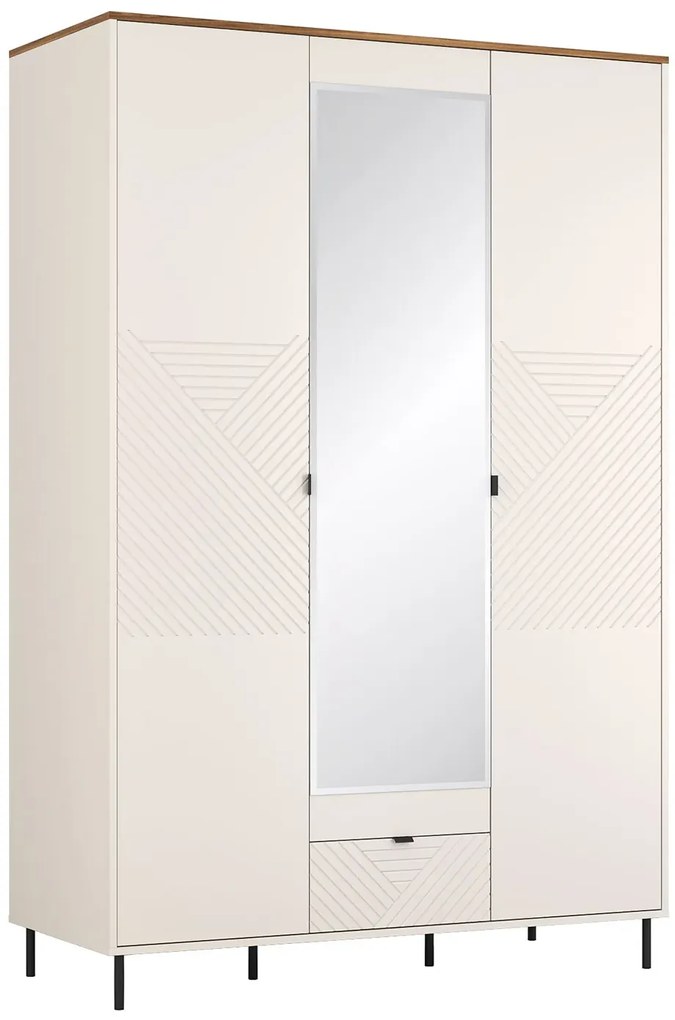 Nowoczesna szafa trzydrzwiowa z lustrem kaszmir + dąb castello C3-L26