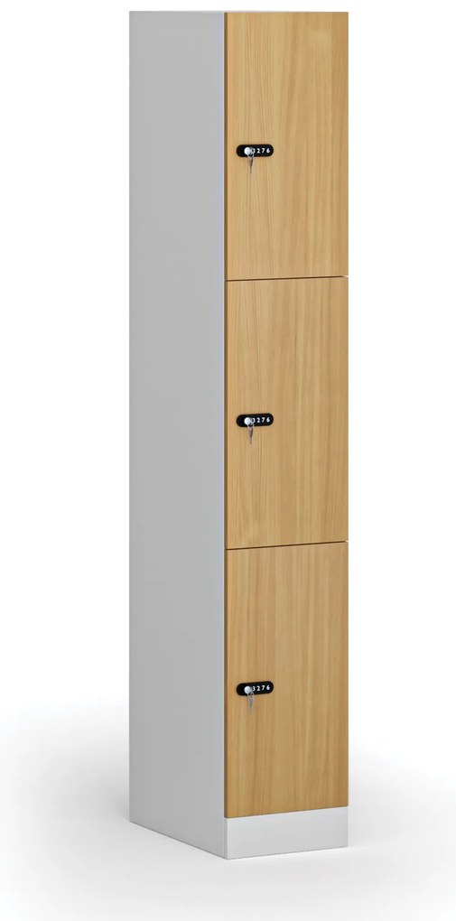 Szafka skrytkowa, 3 schowki, 1850 x 300 x 500 mm, demontaż, zamek mechaniczny z kodem, drzwi laminowane, buk
