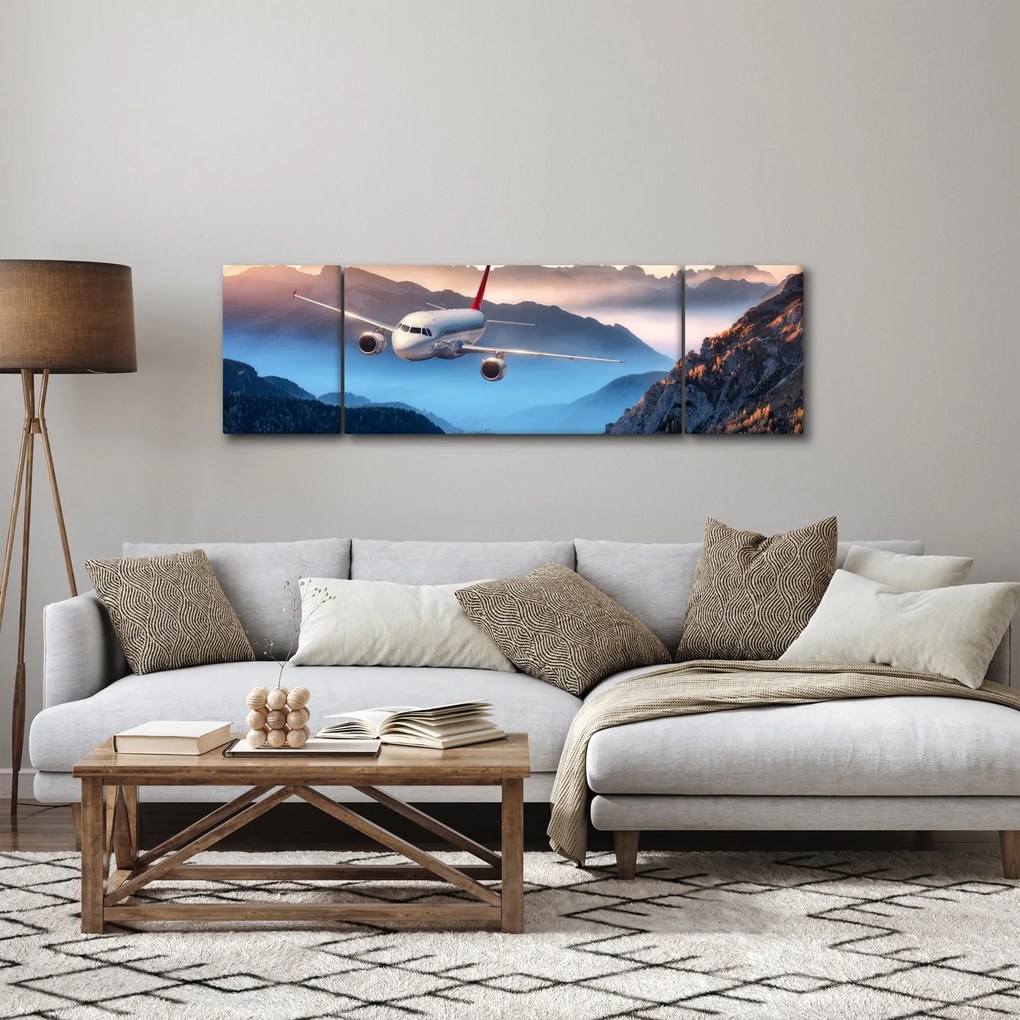 Obraz - Samolot nad szczytami gór (170x50 cm)