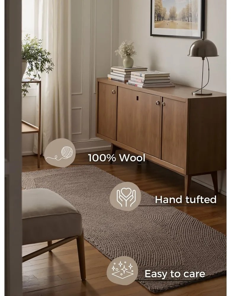 Szarobrązowy wełniany chodnik tkany ręcznie 80x200 cm Eleni Taupe – Hanse Home