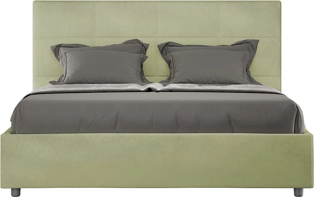 Łóżko wyposażone w stelaż z listwami z pojemnikiem tapicerowane 140x190 microfibra zielony Mika