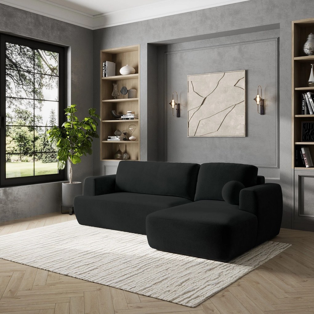 Masseno Narożnik SENTI z funkcją spania i pojemnikiem na pościel Narozniki L, Rozkładana sofa - Czarny, KRONOS 07