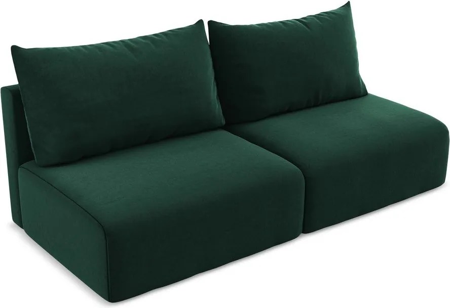 Ciemnozielona aksamitna rozkładana sofa ze schowkiem 216 cm Kalena – Makamii