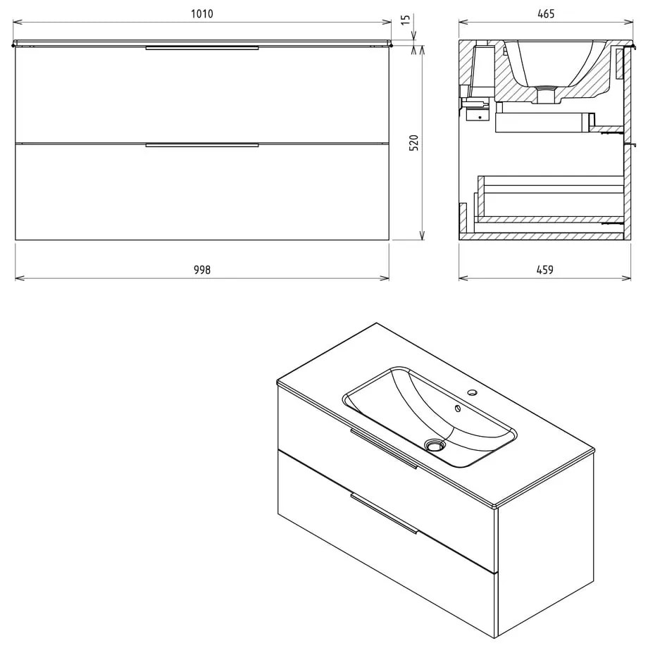 Wisząca szafka bez umywalki w dekorze dębu w naturalnym kolorze 100x52 cm Cirasa – Sapho