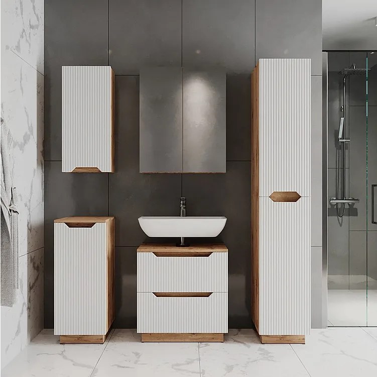 Zestaw mebli łazienkowych dąb/białe paski 59.8x32x62.5 lotta