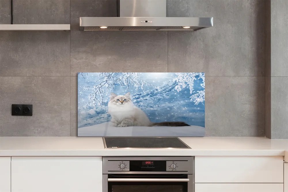 Panel Szklany Kot w Zimowej Scenerii