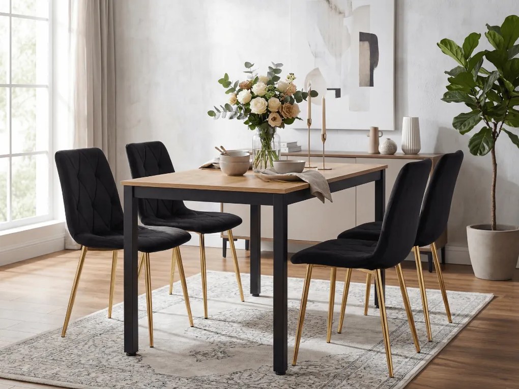 Czarne krzesło do kuchni LIBRA aksamitne ze złotymi nogami