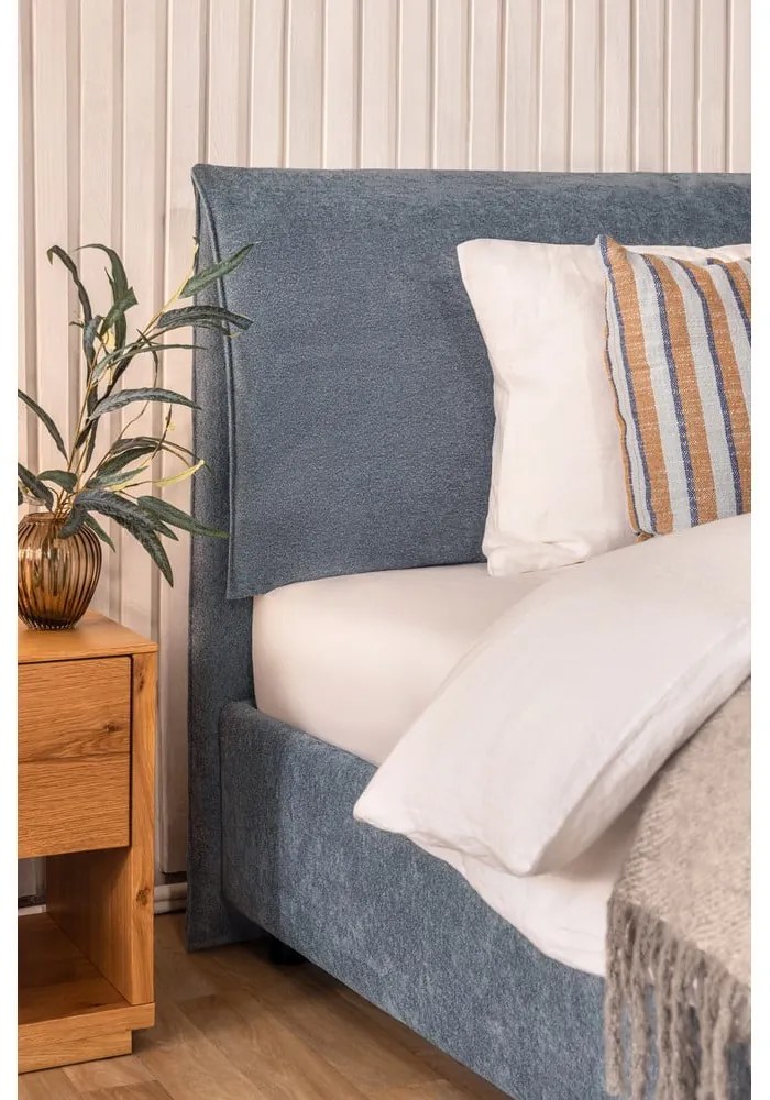 Niebieskie tapicerowane łóżko dwuosobowe ze schowkiem z materacem i stelażem 180x200 cm Myra Pillow – Bonami Selection