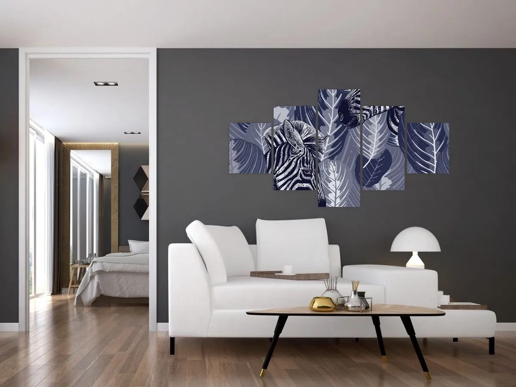 Obraz - Zebry wśród liści (125x70 cm)