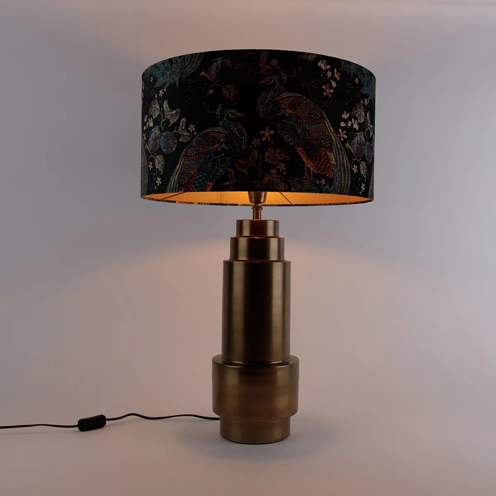 Lampa stołowa z abażurem z aksamitu w kolorze brązu i zieleni pawiej ze złotem 50 cm - Bruut