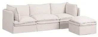 Sofa Modułowa Grace 3-częściowa I Pufa Z Lnu I Bawełny Tkaniny Distressed White - Sklum