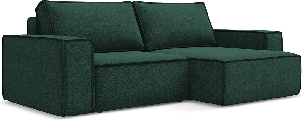 Narożnik prawostronny z funkcją spania - z tkaniny strukturalnej - butelkowa zieleń - KIMO