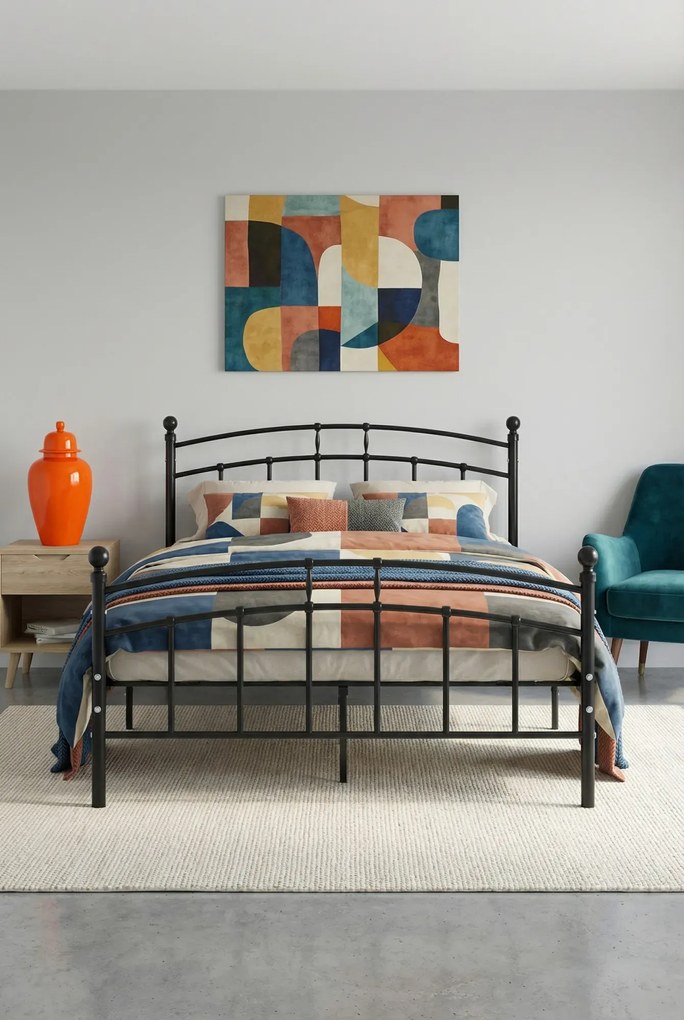 Czarne metalowe łóżko małżeńskie 160x200 cm R1-S86