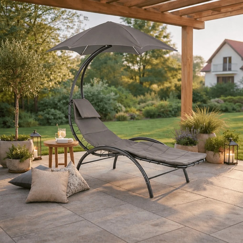 Leżak Ogrodowy z Parasolem CARPA Szary