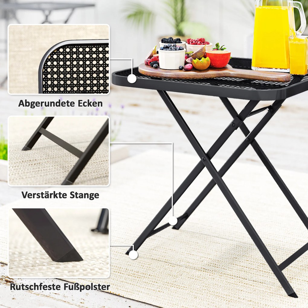 Outsunny Stół Ogrodowy Składany 70 x 70 cm, Stalowy Balkonowy Klapptisch z Designem Kraty Kwadratowy Czarny