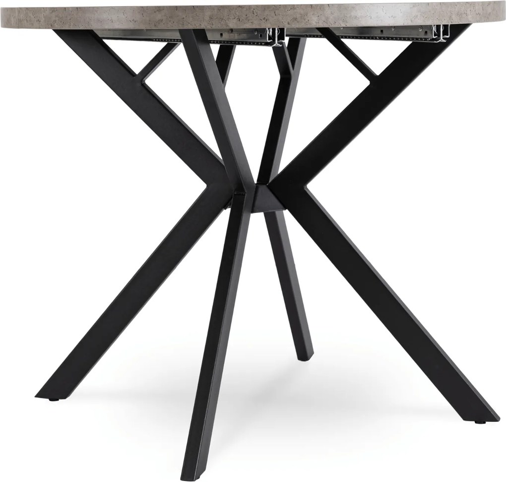 Stół Okrągły Rozkładany LUGO 90-190 cm Beton/Czarny Loft