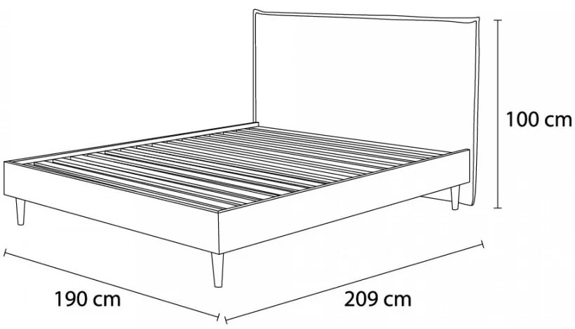 Antracytowe tapicerowane łóżko dwuosobowe ze stelażem 180x200 cm Sary – Bobochic Paris
