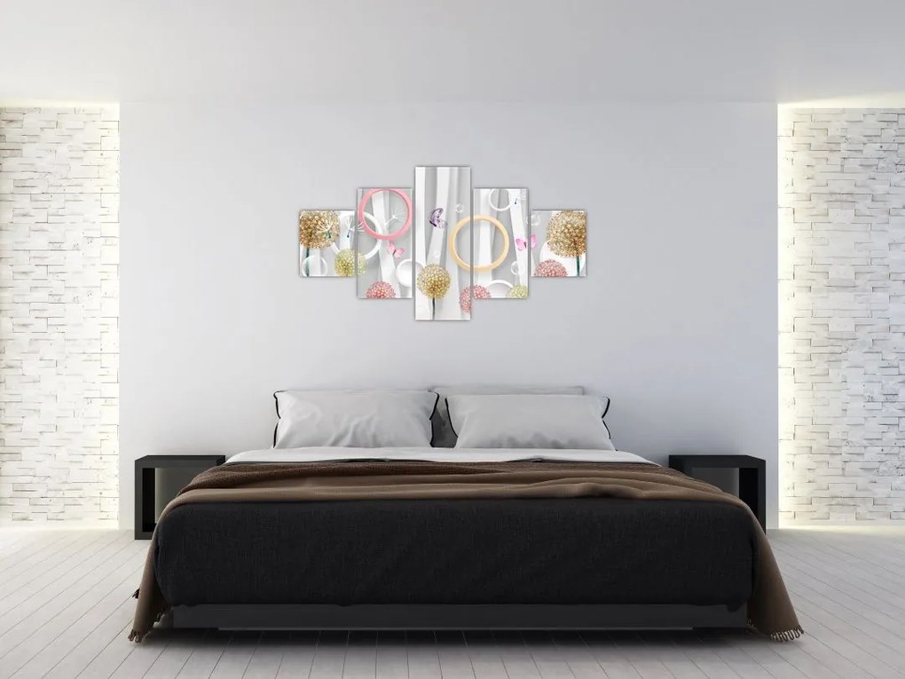 Abstrakcyjny obraz z dmuchawcami (125x70 cm)