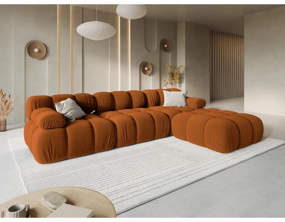 Pomarańczowa aksamitna sofa 282 cm Bellis – Micadoni Home
