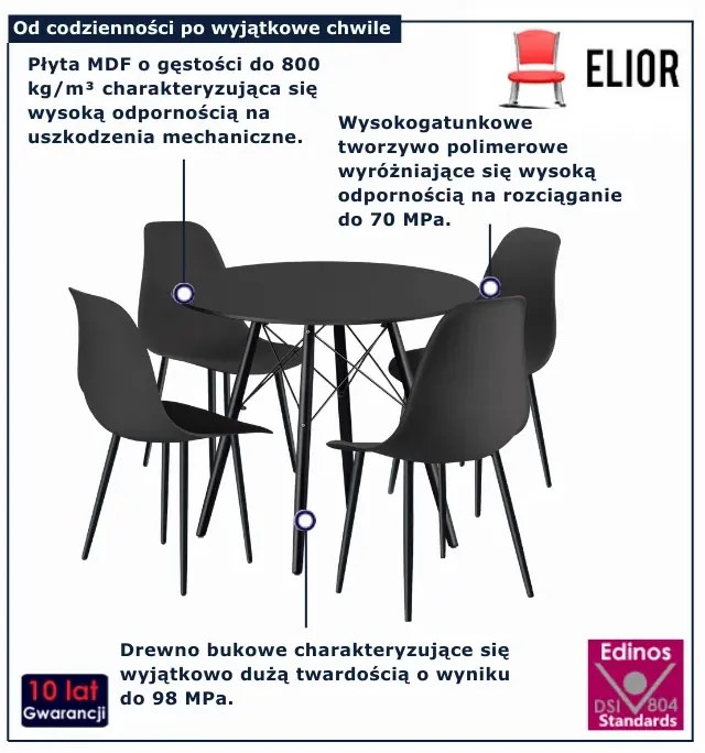 Okrągły czarny stół z 4 krzesłami H0-D06