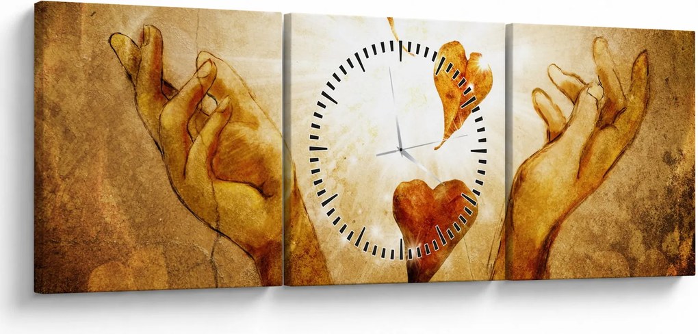 Obraz - Malowanie rąk pełnych miłości (z zegarem) (90x30 cm)