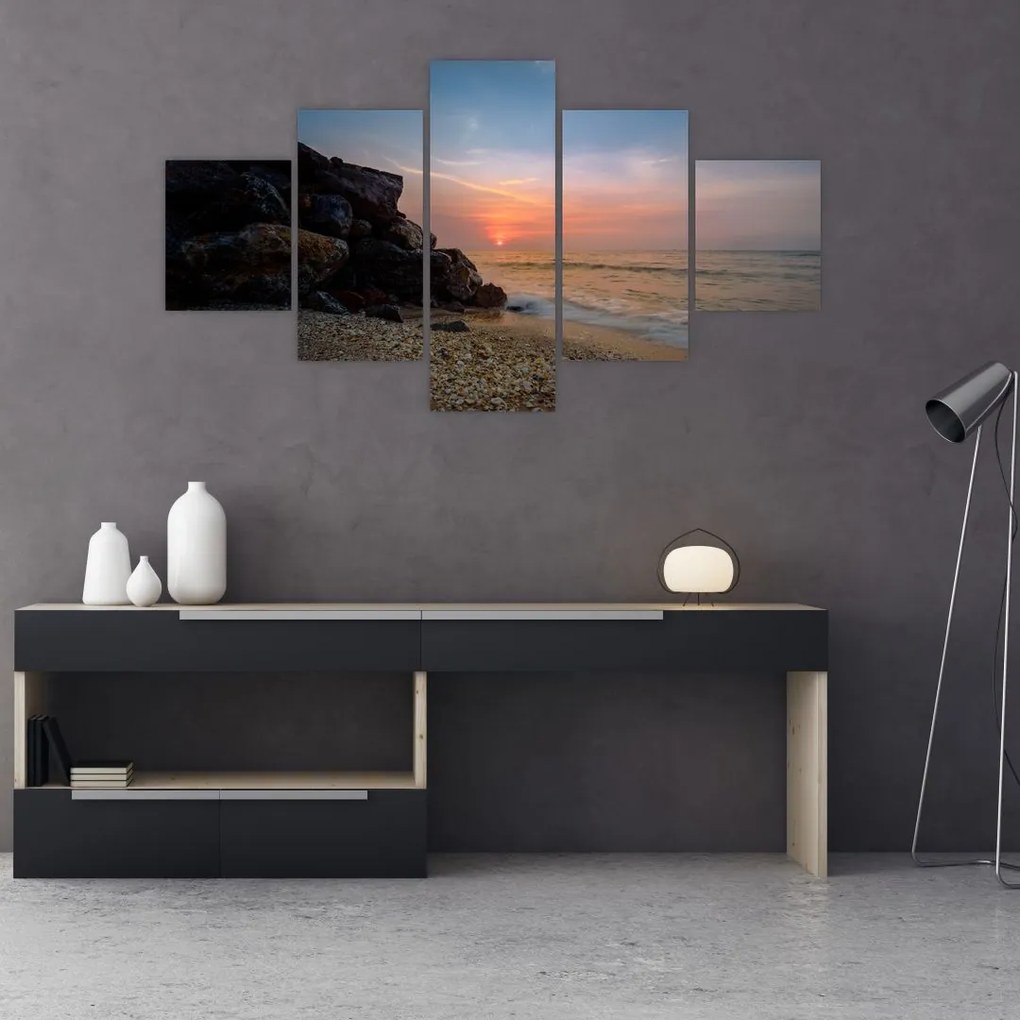 Obraz zachodu słońca na plaży (125x70 cm)