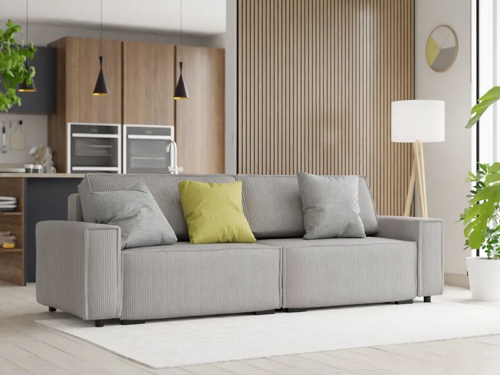 Rozkładana sofa trzyosobowa z pufem SMART SET, jasnoszara
