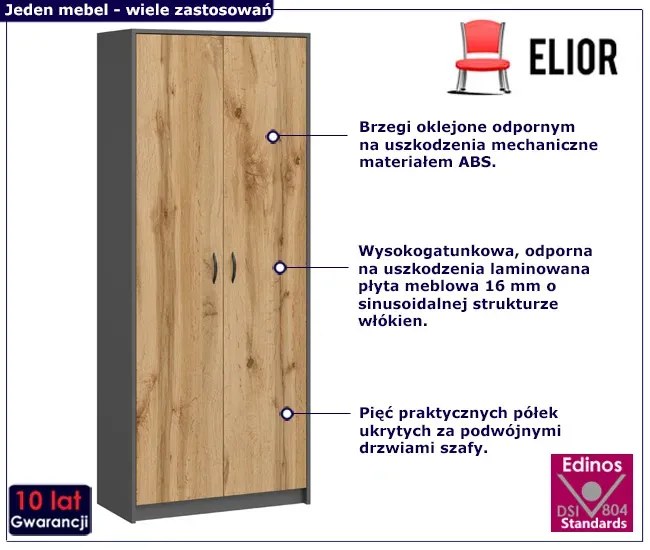 Szafa dwudrzwiowa z półkami antracyt + dąb wotan S3-F73