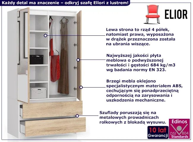 Szafa ubraniowa z drążkiem i półkami biały + dąb sonoma Z5-R41