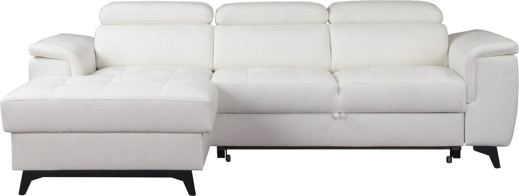Masseno Narożnik VOLA z funkcją spania i pojemnikiem na pościel Narozniki L, Rozkładana sofa - Biały, BUBBLE 1