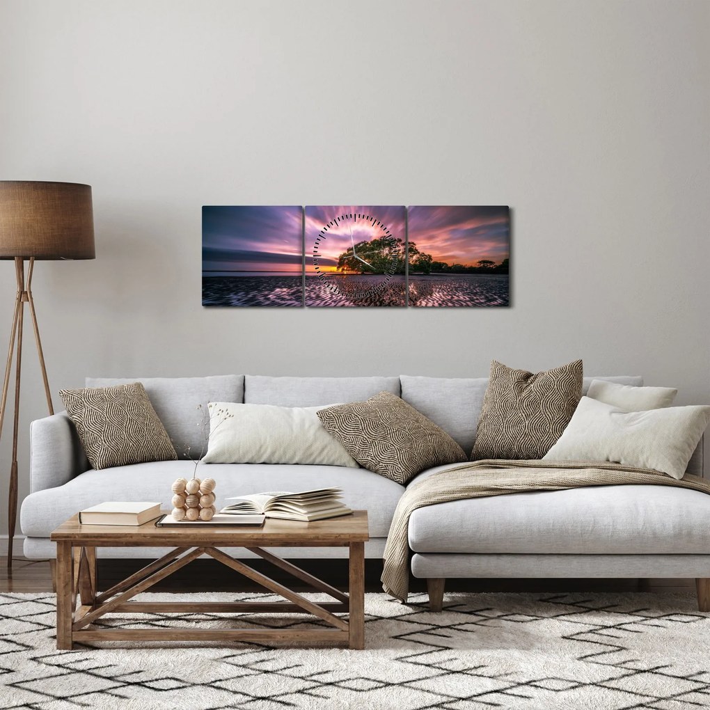 Obraz drzewa na plaży (z zegarem) (90x30 cm)