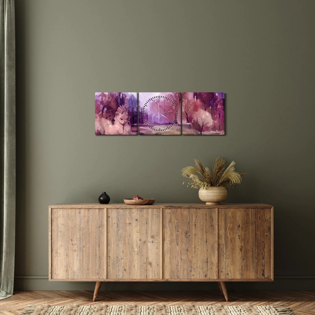 Obraz - Malarstwo pejzażowe jesienne (z zegarem) (90x30 cm)