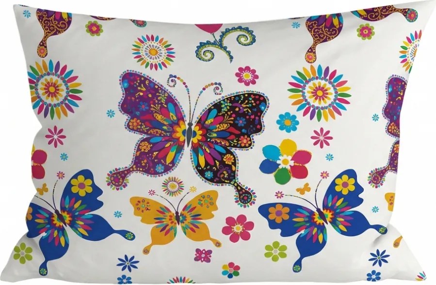 Poszewka na poduszkę z mikrofibry KOLOROWY MOTYL 70x90 cm, biały